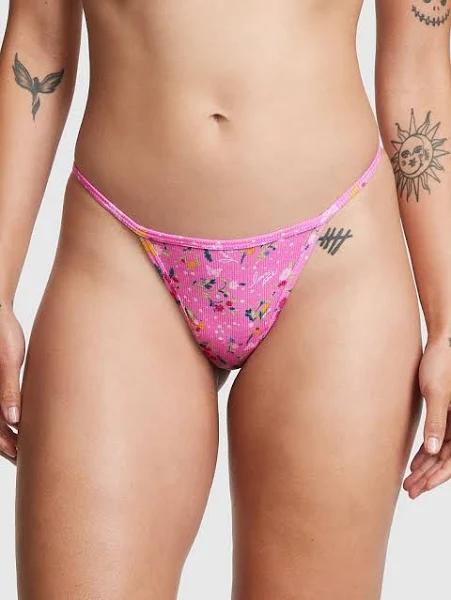 Cotton V-String Panty, Floral, L - Women's Panties - Pink