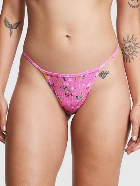 Cotton V-String Panty, Floral, S - Women's Panties - Pink
