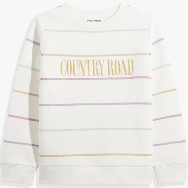 Country Road Australian Heritage Sweat Mtlc Stripe Marsh in Size 8 | 100% Cotton
