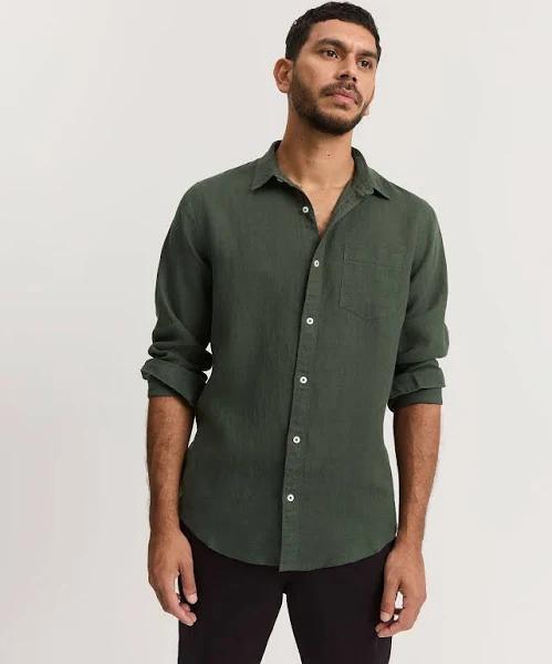 Country Road Men's Regular Fit Organically Grown Shirt Eden Green in Size XL | 100% Linen
