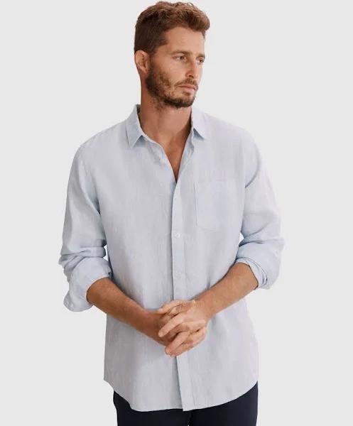 Country Road Men's Regular Fit Organically Grown Shirt Pale Blue in Size 2XL | 100% Linen