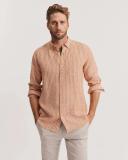Country Road Men's Regular Fit Organically Grown Stripe Shirt Ginger in Size Small | 100% Organic Linen