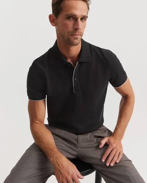 Country Road Men's Slim Stretch Tipped Polo Top Black in Size Small