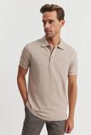 Country Road Men's Slim Stretch Tipped Polo Top Taupe Melange in Size 2XL
