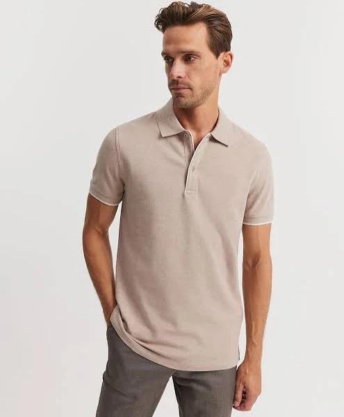 Country Road Slim Stretch Tipped Polo Large Taupe Melange AU488138