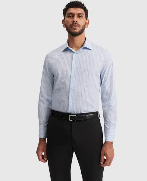 Country Road Men's Tailored Fit Super Fine Cotton Stripe Shirt Blue in Size Medium