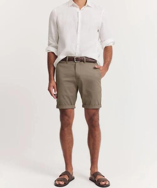 Country Road Men's Verified Australian Cotton Stretch Chino Short Mushroom in Size 38