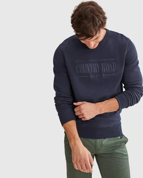 Country Road Men's Verified Australian Heritage Sweat Top Navy in Size Large | 100% Cotton