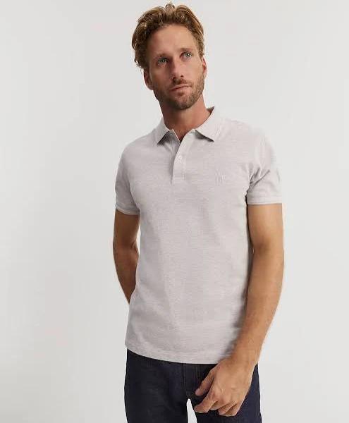 Country Road Men's Verified Australian Pique Polo Top Grey Marle in Size XS | 100% Cotton