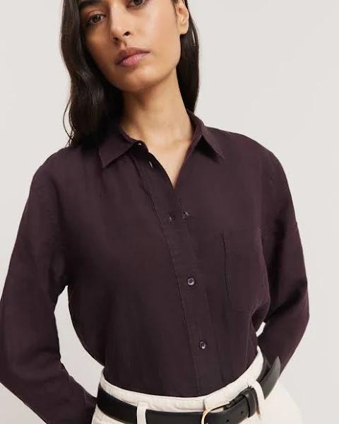 Country Road Organically Grown Linen Shirt 4 Pinot Noir AU455288
