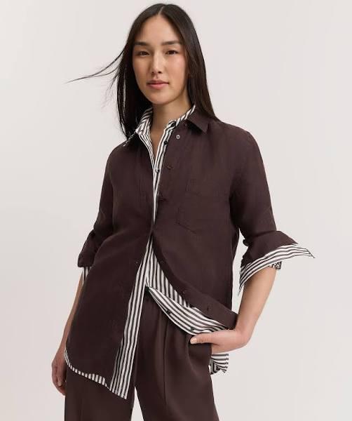 Country Road Organically Grown Linen Shirt 6 Chocolate AU548103