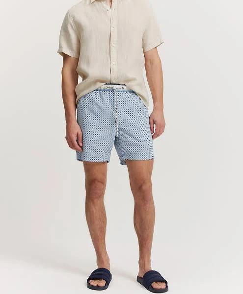 Country Road Recycled Polyester Blend Check Print Swim Short in River Blue XL