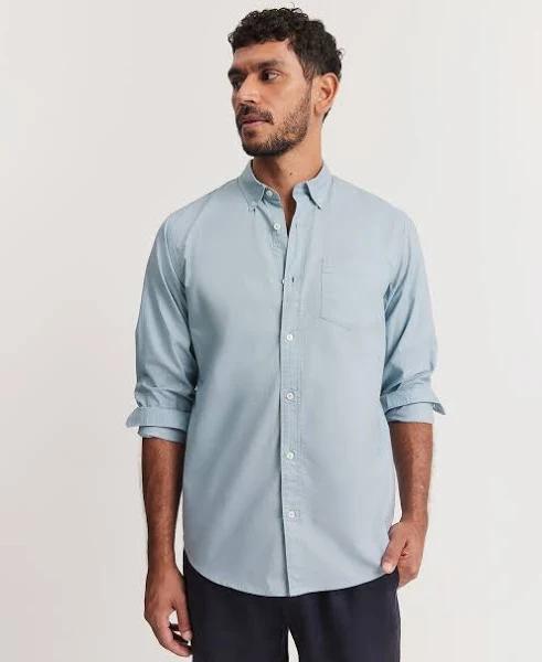 Country Road Men's Regular Fit Washed Oxford Shirt Cement Blue in Size XS | 100% Cotton