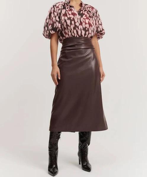 Country Road Tucked Midi Skirt 12 Chocolate AU548175