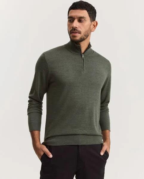 Country Road Verified Australian Merino Half Zip Knit XL Pine Green Melange AU526121