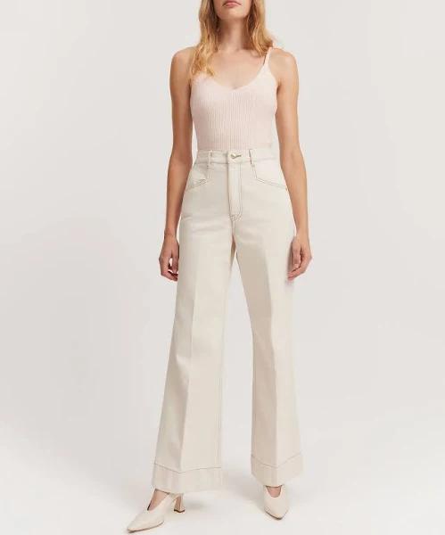 Country Road Women's Australian High Rise Wide Leg Jean Parchment in Size 16 | 100% Cotton