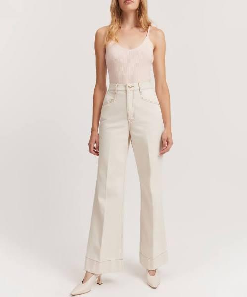 Country Road Women's Australian High Rise Wide Leg Jean Parchment in Size 4 | 100% Cotton
