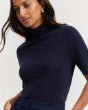 Country Road Women's Australian Merino Wool Silk Short Sleeve Knit Top Midnight Blue in Size Small
