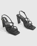 Country Road Women's Erica Heel Sandal Black in Size 41 | 100% Leather