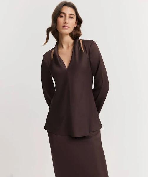 Country Road Women's Twist Cut-Out Blouse Chocolate in Size 12