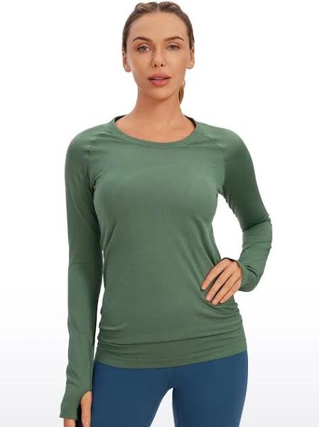CRZ Yoga Women's Active Long Sleeve Sports Running Tee Top Seamless Leisure T-Shirt