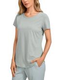 CRZ Yoga Women's Casual Relaxed Fit Shirts Pima Cotton Short Sleeves Jade Grey / L
