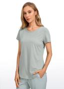 CRZ Yoga Women's Casual Relaxed Fit Shirts Pima Cotton Short Sleeves Jade Grey / XL