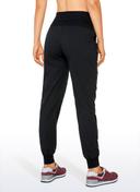 CRZ Yoga Women's Travel Classic Fit Striped Joggers 28'' Ruched Juniper / XS