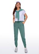 CRZ Yoga Women's Travel Classic Fit Striped Joggers 28'' Ruched Juniper / XS