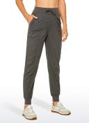 CRZ Yoga Women's Travel Classic Fit Striped Joggers 28'' Ruched Mountain Green / L