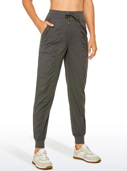 CRZ Yoga Women's Travel Classic Fit Striped Joggers 28'' Ruched Mountain Green / L