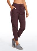 CRZ Yoga Women's Travel Slim Fit Striped Pants 25'' Cinched Leg Dark Russet / L