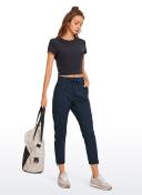 CRZ Yoga Women's Travel Slim Fit Striped Pants 25'' Cinched Leg Dark Russet / L