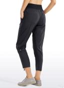 CRZ Yoga Women's Travel Slim Fit Striped Pants 25'' Cinched Leg Dark Russet / L