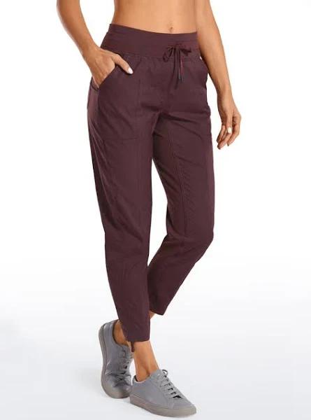 CRZ Yoga Women's Travel Slim Fit Striped Pants 25'' Cinched Leg Dark Russet / L