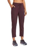 CRZ Yoga Women's Travel Slim Fit Striped Pants 25'' Cinched Leg Dark Russet / XS