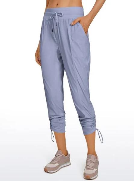 CRZ Yoga Women's Travel Slim Fit Striped Pants 27'' Cinched Leg Adobe Blue / L