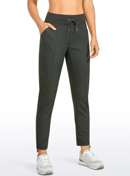 CRZ Yoga Women's Travel Slim Fit Striped Pants 27'' Cinched Leg Grey Olive / L