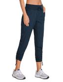 CRZ Yoga Women's Travel Slim Fit Striped Pants 27'' Cinched Leg Ink Blue / XS