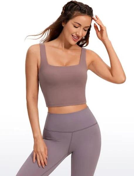 CRZ Yoga Women's Yoga Low Impact Butterluxe Longline Bra Square Neck Mauve / L