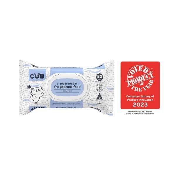 Cub Biodegradable Fragrance Free Baby Wipes 80 Pack