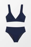 Cupshe Banded V Neck Bralette & Classic High Waist Bikini Set - Dark Navy,S