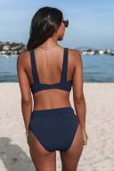 Cupshe Banded V Neck Bralette & Classic High Waist Bikini Set - Dark Navy,S