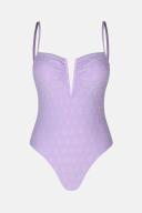 Cupshe Daisy Eyelet Plunge V-Wire One Piece Swimsuit - Lavender,M