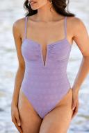 Cupshe Daisy Eyelet Plunge V-Wire One Piece Swimsuit - Lavender,S
