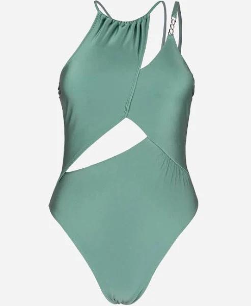 Cupshe Green Asymmetrical Cutout Chain One Piece Swimsuit - Eucalyptus,XL
