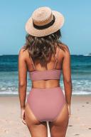 Cupshe Pink Twist Front Bralette & Spliced High Waist Bikini Set - Pink,S