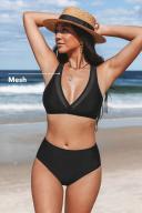 Cupshe Release Happiness Mesh Bralette & Retro High Waist Bikini Set - Black,M