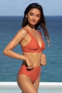Cupshe Rose Dust V-Neck Bralette & High Waist Bikini Set - Brick,M