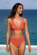 Cupshe Rose Dust V-Neck Bralette & High Waist Bikini Set - Brick,M